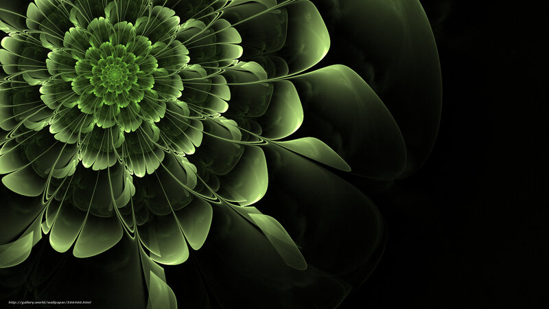 Green Fractal Flower — Dramatic, Digital Art