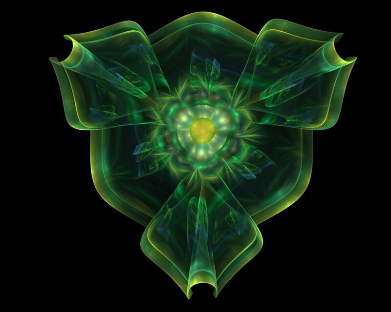 Green Fractal Flower — Ethereal, Digital Art, Light
