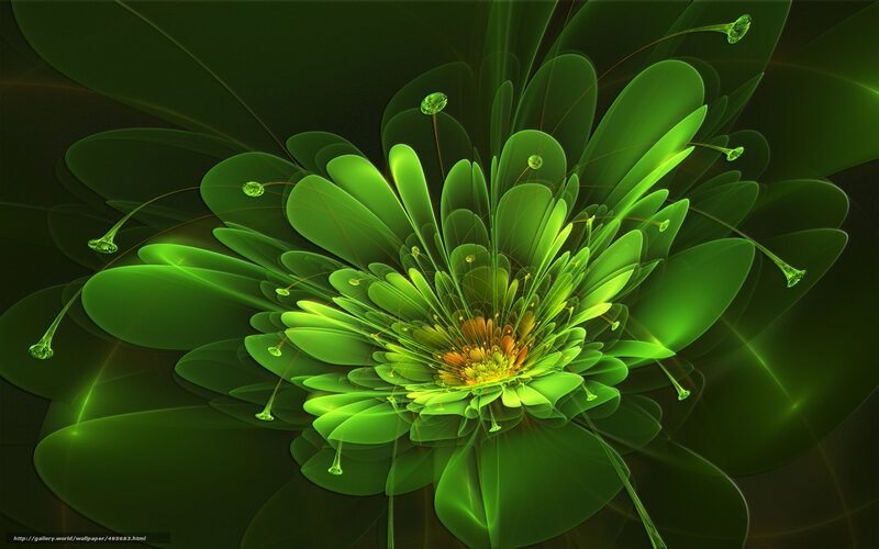 Green Fractal Flower — Ethereal, Digital Art, Petals, Stamen