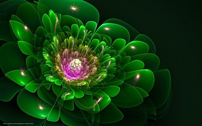 Green fractal flower with sparkles