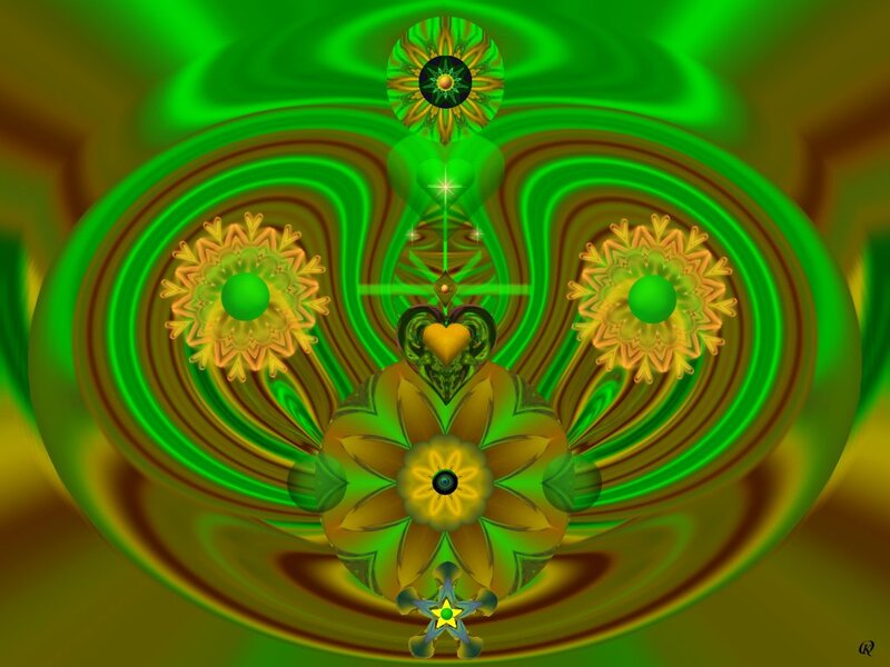 Green Fractal Mandala — Hypnotic, Digital Art, Flowers
