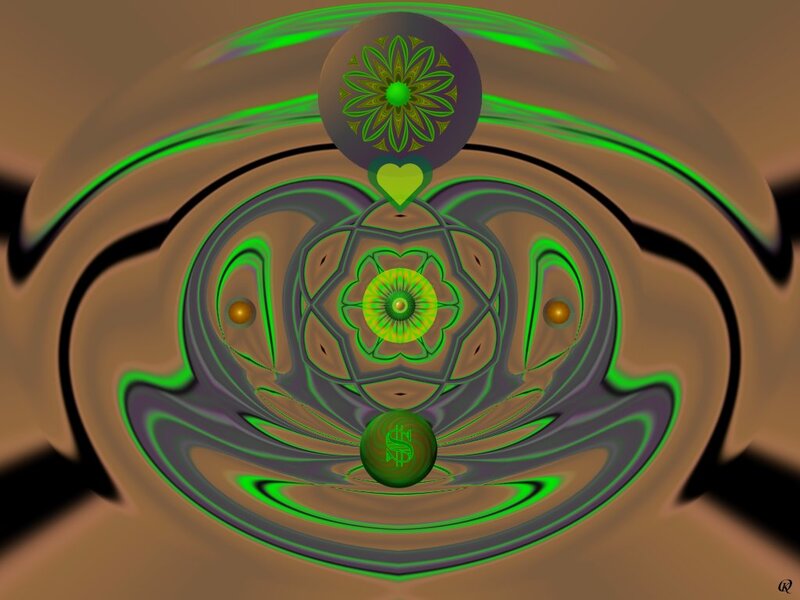 Green Fractal Mandala — Hypnotic, Digital Art, Heart, Flower