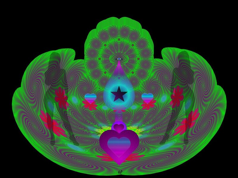 Green Fractal Mandala — Hypnotic, Digital Art, Heart