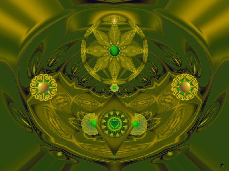 Green Fractal Mandala — Hypnotic, Digital Art, Star