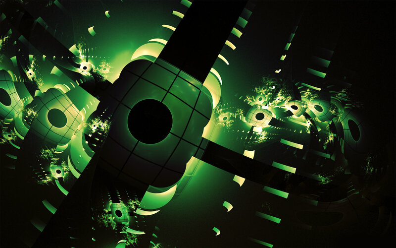 Green Fractal Pattern — Dark, Digital Art, Geometric Shapes