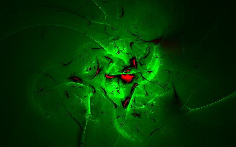 Green Fractal Pattern — Dramatic, Abstract, Red Accents
