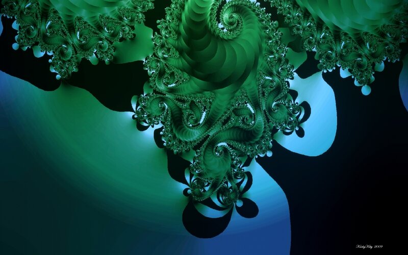 Green Fractal Pattern — Dramatic, Digital Art, Spirals