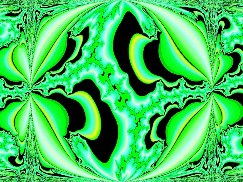 Green Fractal Pattern — Hypnotic, Abstract, Black Voids