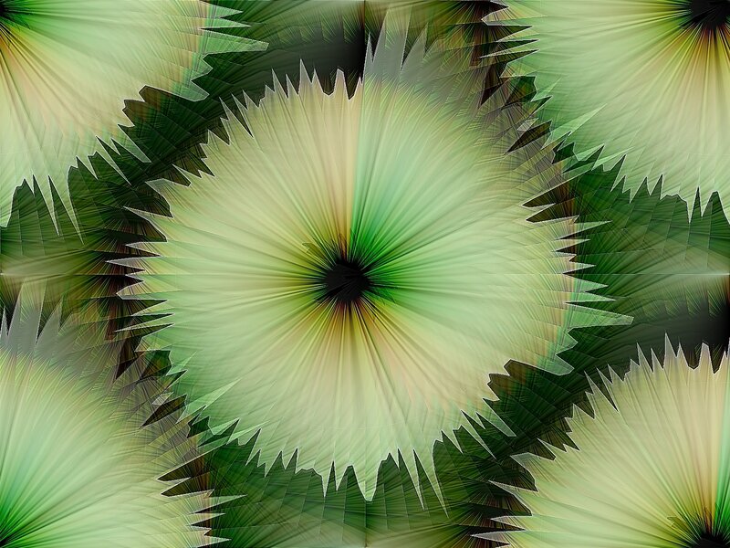 Green Fractal Pattern — Hypnotic, Abstract, Spiral, Radiating Lines