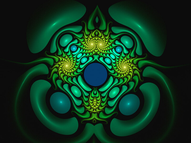 Green Fractal Pattern — Hypnotic, Digital Art, Circle, Spiral