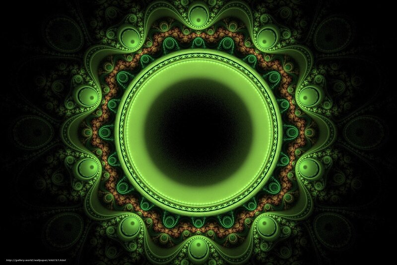 Green Fractal Pattern — Hypnotic, Digital Art, Circles, Patterns