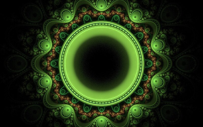 Green Fractal Pattern — Hypnotic, Digital Art, Circles, Spirals, Patterns