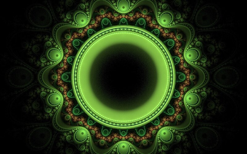 Green Fractal Pattern — Hypnotic, Digital Art, Circles, Spirals