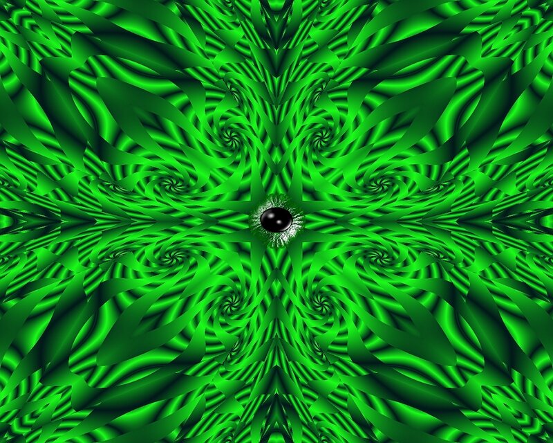 Green Fractal Pattern — Hypnotic, Digital Art, Eye