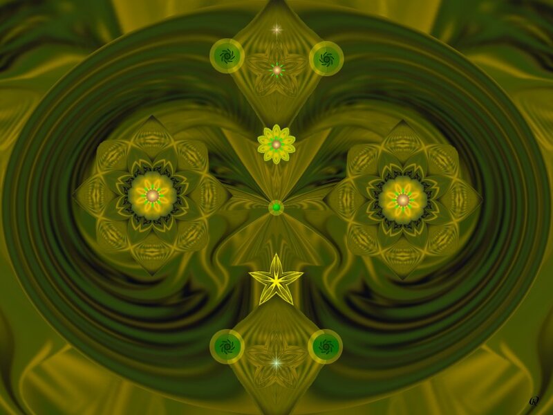 Green Fractal Pattern — Hypnotic, Digital Art, Flowers