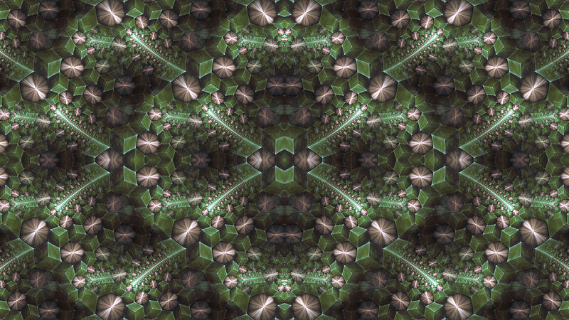 Green Fractal Pattern — Hypnotic, Digital Art, Geometric Shapes, Stars, Spiral