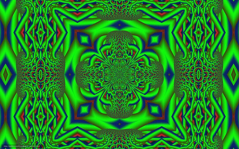 Green Fractal Pattern — Hypnotic, Digital Art, Geometric Shapes, Symmetry