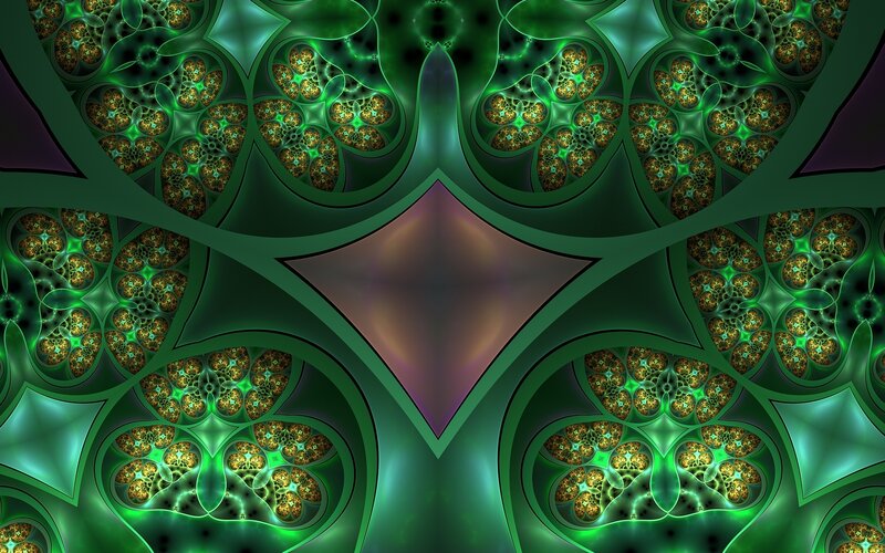 Green Fractal Pattern — Hypnotic, Digital Art, Geometric Shapes