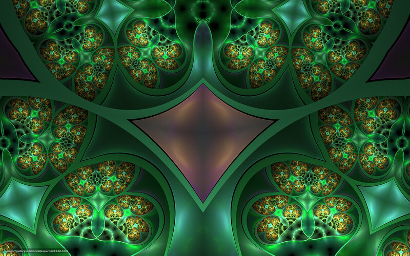 Green Fractal Pattern — Hypnotic, Digital Art, Geometric, Symmetrical