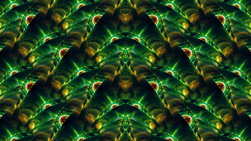 Green Fractal Pattern — Hypnotic, Digital Art, Light, Triangles