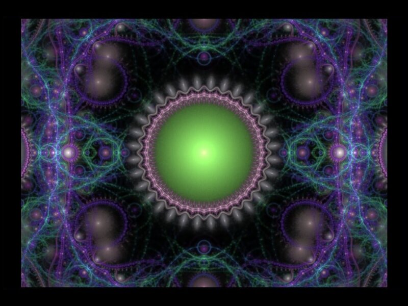Green Fractal Pattern — Hypnotic, Digital Art, Purple Circles