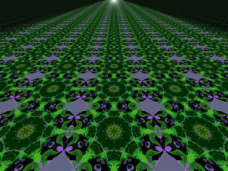 Green Fractal Pattern — Hypnotic, Digital Art, Purple Shapes