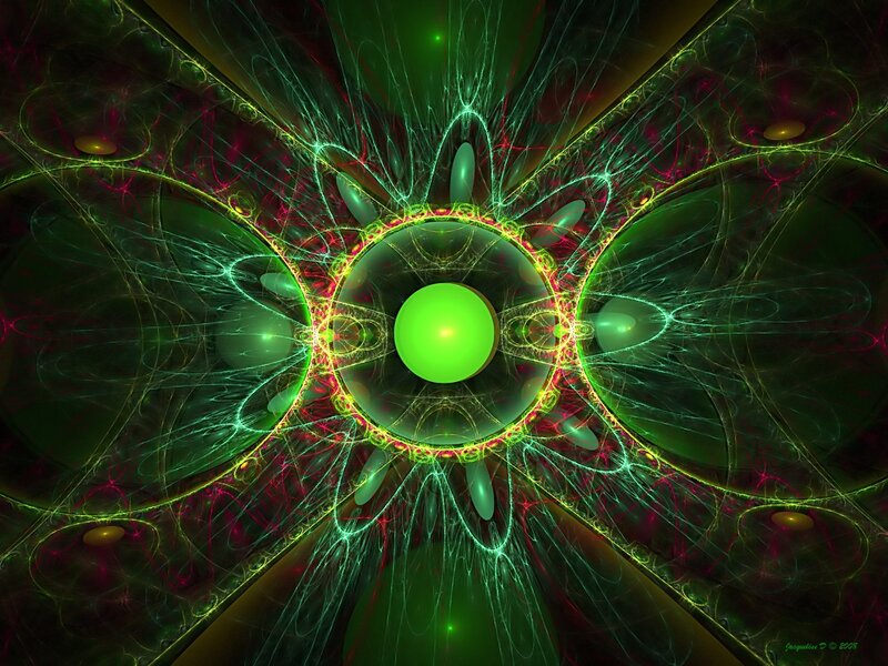 Green Fractal Pattern — Hypnotic, Digital Art, Sphere