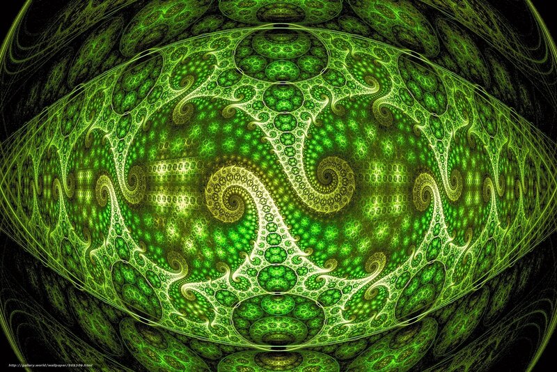 Green Fractal Pattern — Hypnotic, Digital Art, Spirals, Circles, Patterns