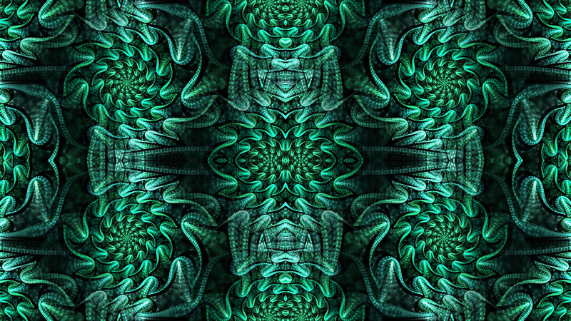 Green Fractal Pattern — Hypnotic, Digital Art, Spirals, Symmetry