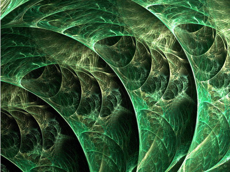 Green Fractal Pattern — Hypnotic, Digital Art, Swirls, Light