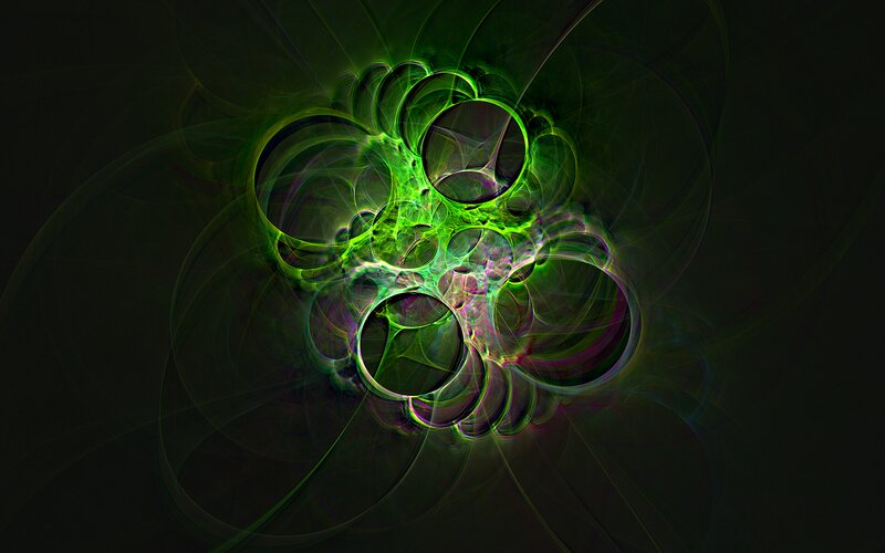 Green Fractal Pattern — Mysterious, Abstract, Circles, Light