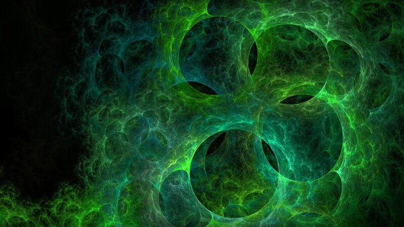Green Fractal Pattern — Mysterious, Abstract, Circles, Tubes