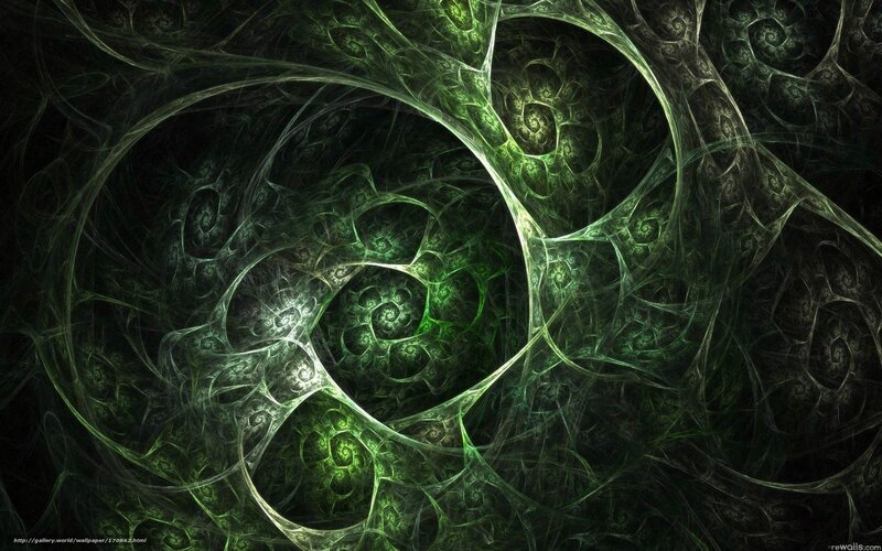 Green Fractal Pattern — Mysterious, Digital Art, Spiral
