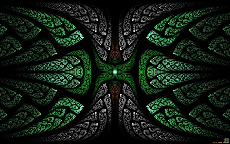 Green Fractal Pattern — Mystical, Digital Art, Symmetry
