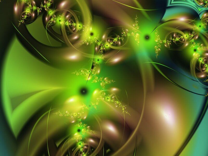 Green Fractal Patterns — Hypnotic, Abstract, Spirals, Glowing Lights