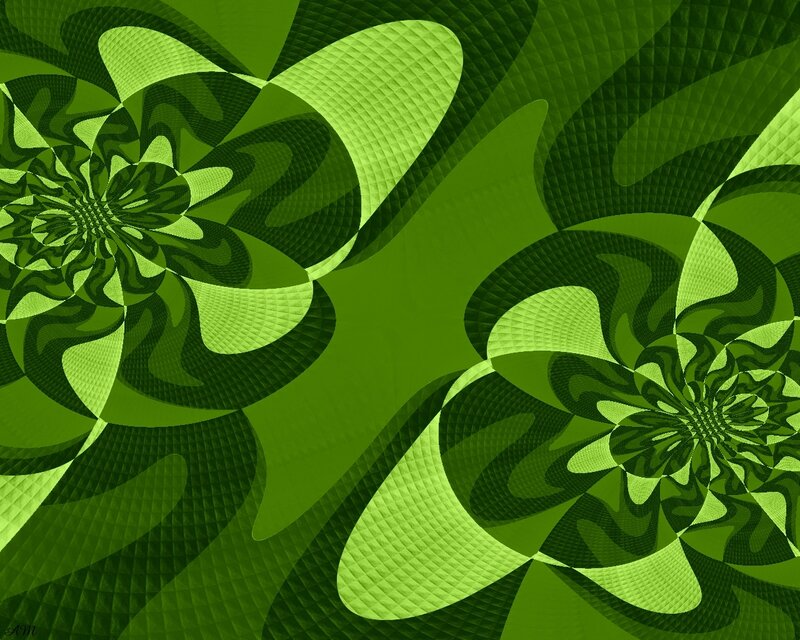 Green Fractal Patterns — Hypnotic, Digital Art, Flowers