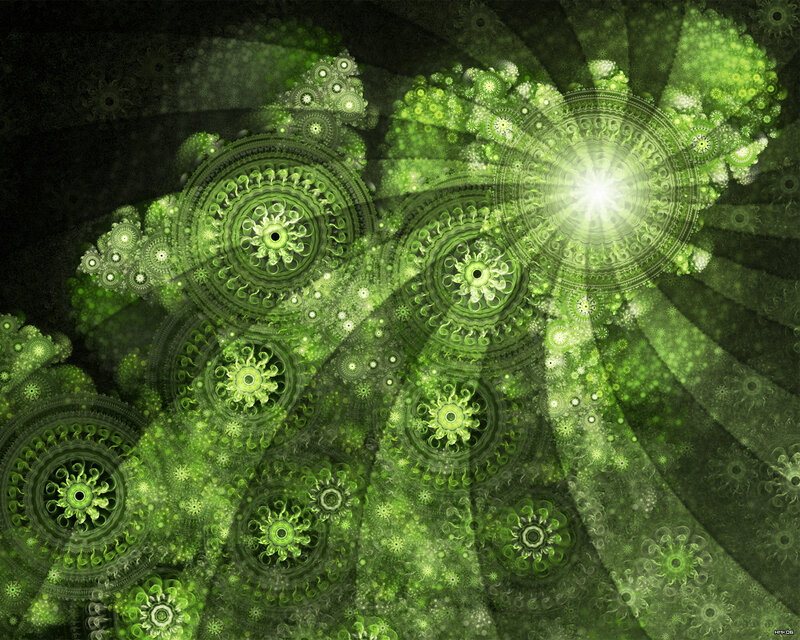 Green Fractal Patterns — Hypnotic, Digital Art, Mandala