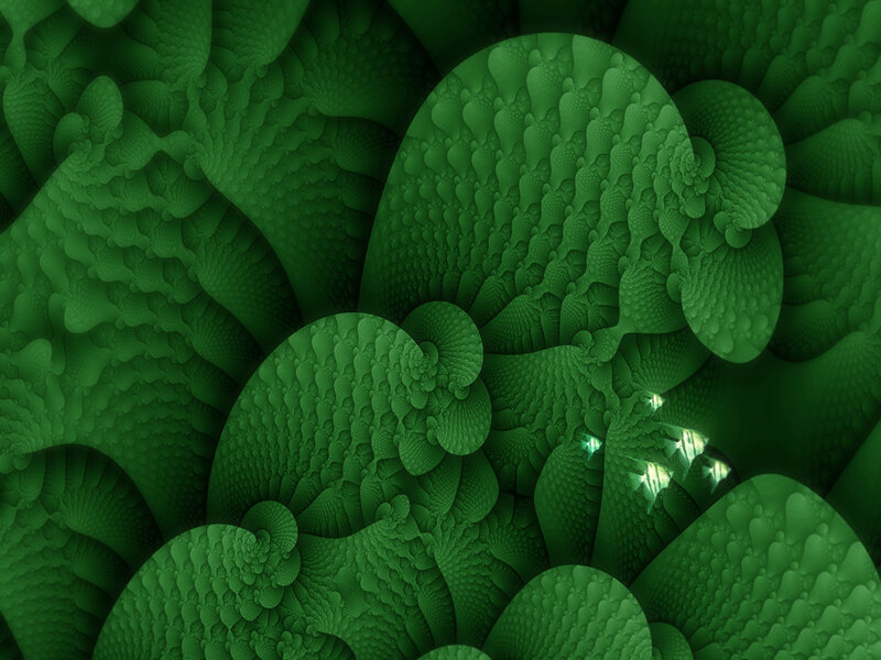 Green Fractal Patterns — Hypnotic, Digital Art, Spirals, Textures