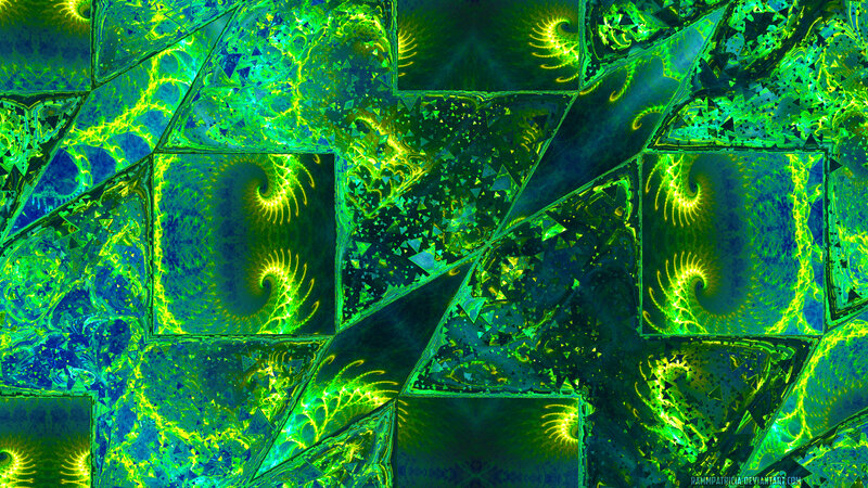 Green Fractal Patterns — Hypnotic, Digital Art, Spirals