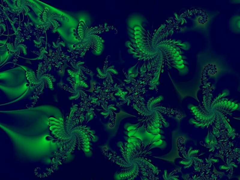 Green Fractal Patterns — Mysterious, Abstract, Spirals, Vines