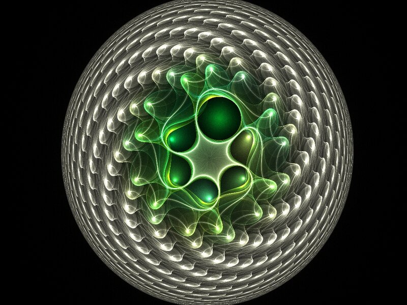 Green Fractal Sphere — Abstract, Digital Art, Green Light