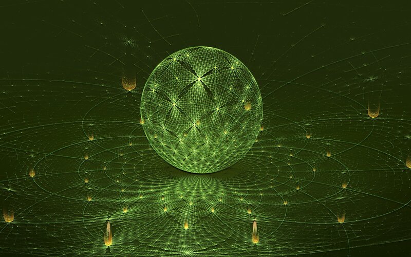 Green Fractal Sphere — Abstract, Digital Art, Network, Light, Reflection