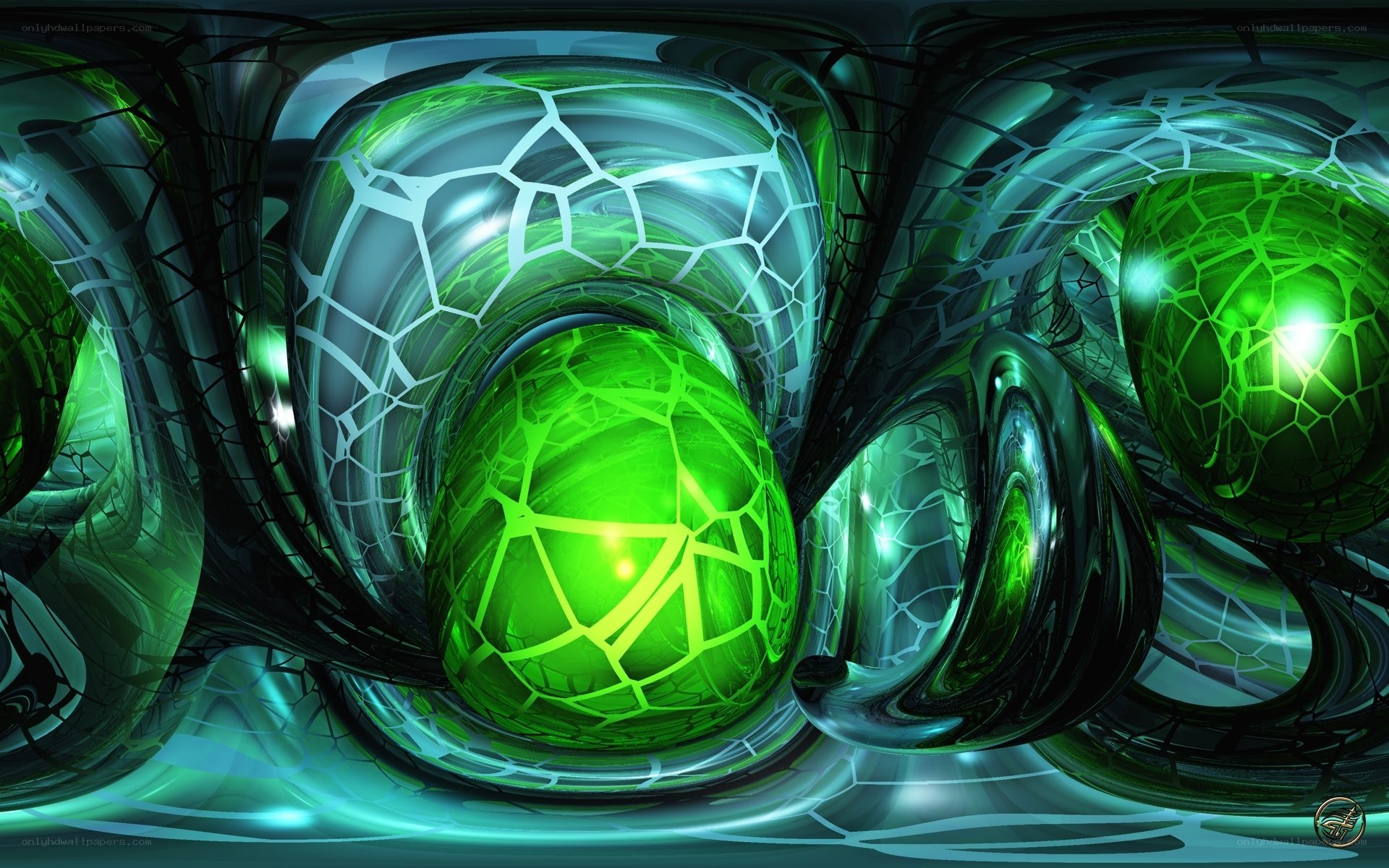 Green fractal spheres abstract art