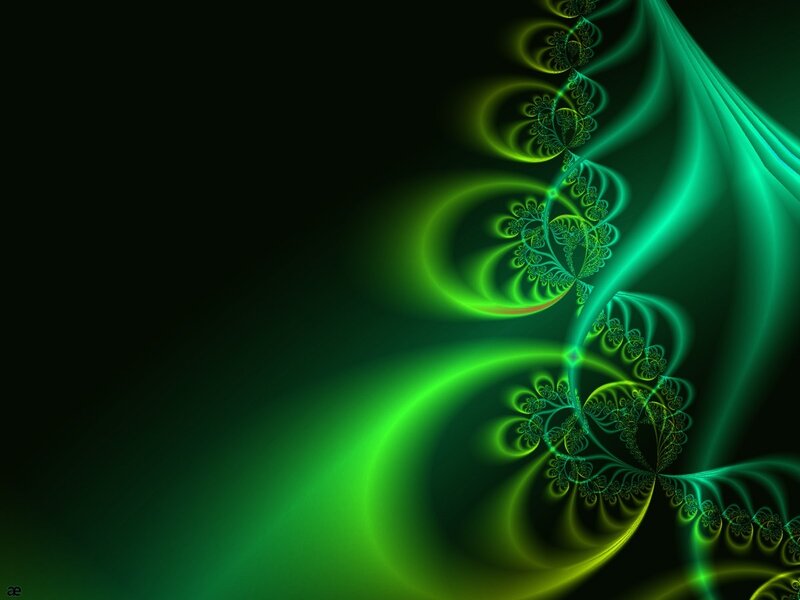 Green Fractal Spiral — Abstract, Digital Art, Light