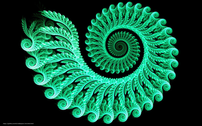 Green Fractal Spiral — Hypnotic, Digital Art, Black Background