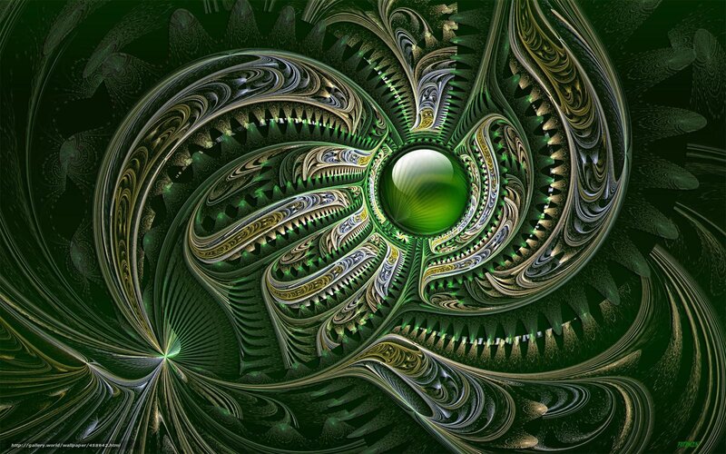 Green Fractal Spiral — Hypnotic, Digital Art, Sphere