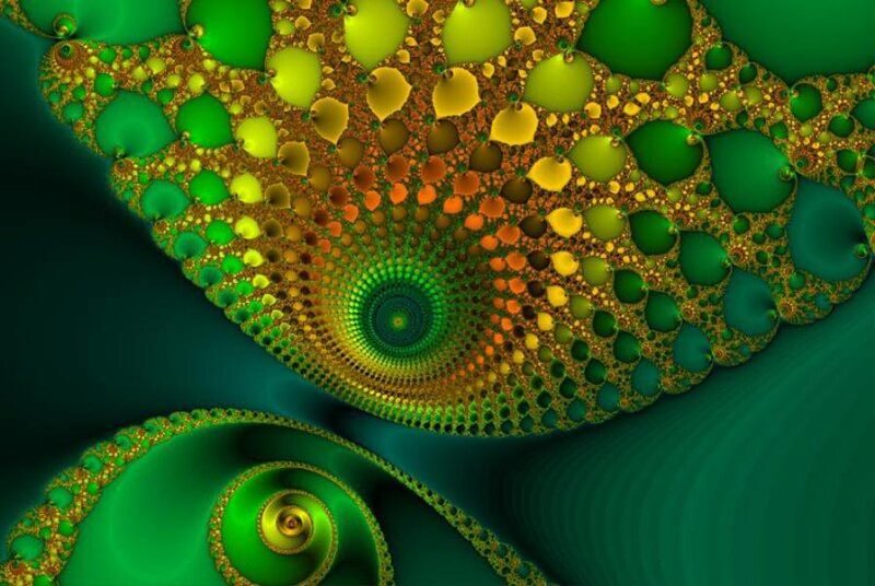 Green Fractal Spiral — Hypnotic, Digital Art