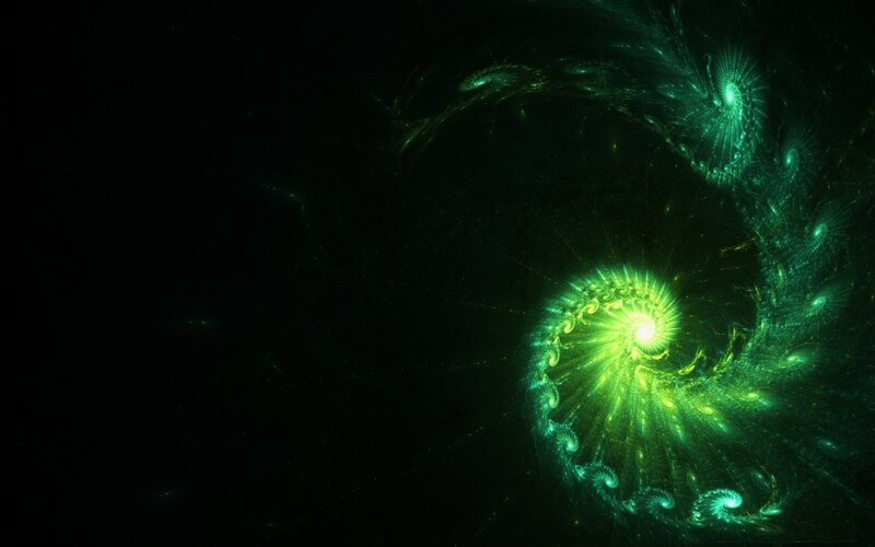 Green Fractal Spiral — Mystical, Digital Art