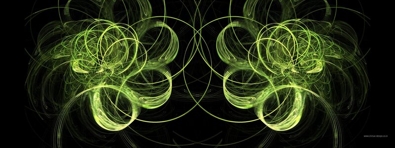 Green fractal swirls on black