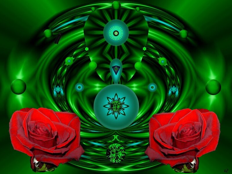 Green fractal with red roses